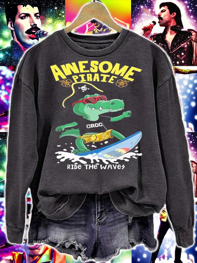 Dinosaur Awesome pirate ride the wave shirt sweatshirt