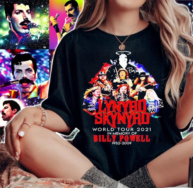 Lynyrd Skynyrd World Tour 2021 In Memory of Billy Powell 1952-2009 signature T-shirt woman shirt
