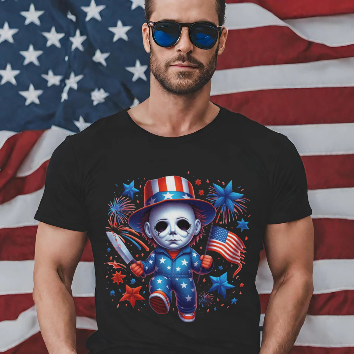 Fireworks Michael Myers Patriotic 4th Of July Shirt American Flag 4th Of July Merch Independence Day
