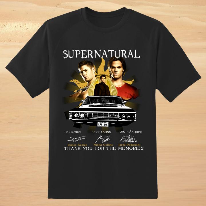 Supernatural 2005-2021 15 Seasons 327 Episodes Signed Thank You For The Memories Shirt