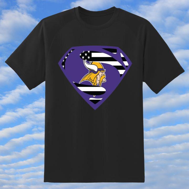 Official Minnesota Vikings Inside Superman Logo American Flag T-Shirt
