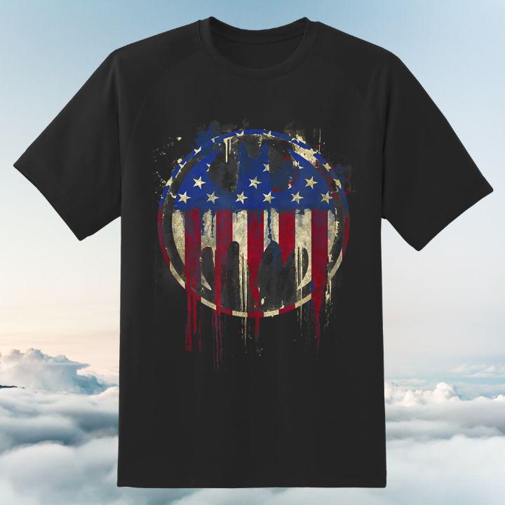 Premium Batman Signal Bleeding American Flag Logo T-Shirt