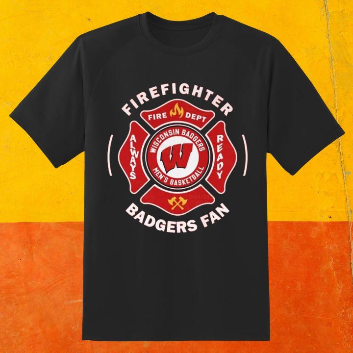 Fire Dept Wisconsin Badgers Logo Mens Basketball Firefighter T-Shirt