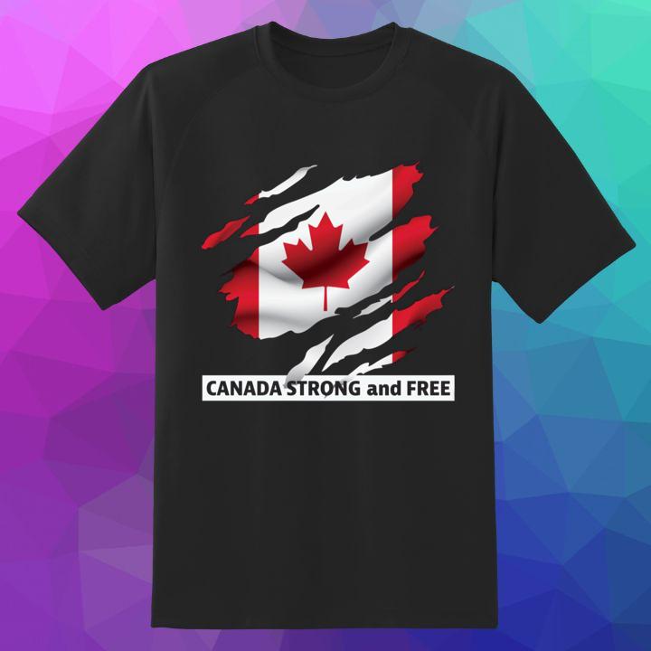 J'Aime Le Canada Strong And Free I Love Canada Flag Version Torn T-Shirt